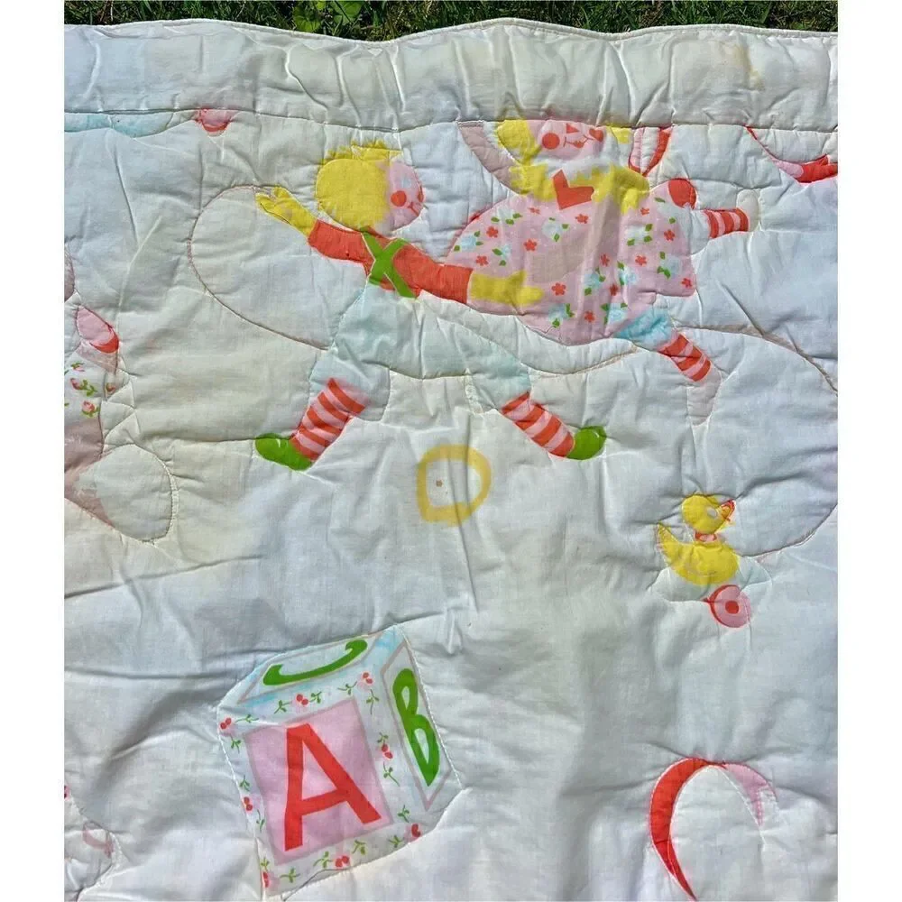 Vintage Nursery Quilt-Dolls, Toy Soldiers, Bears, Blocks Design-READ